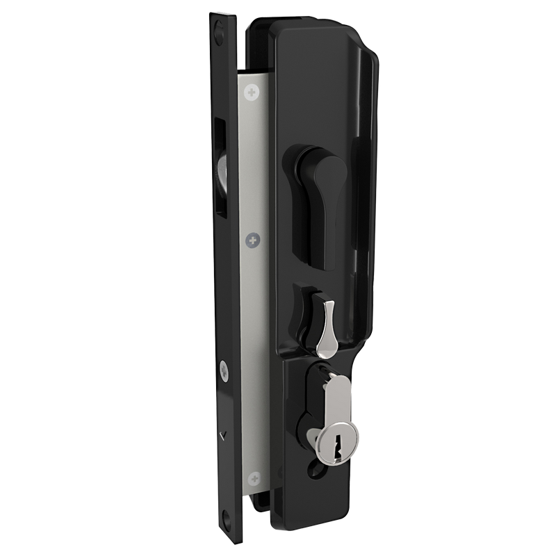 Black door lock with handle